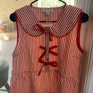 She and Sky Red and White Striped Dress with Bow Detail